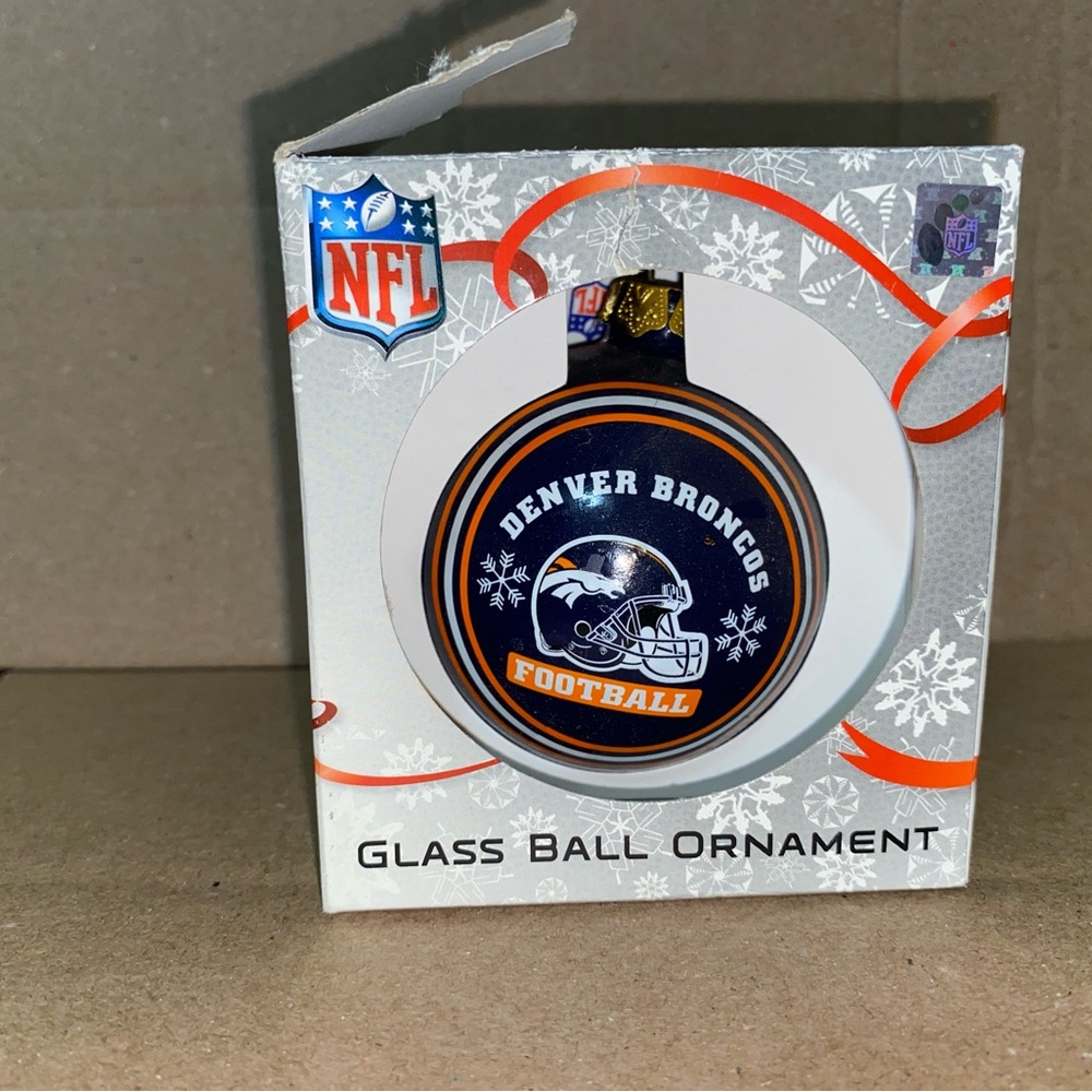 NFL Denver Broncos Glass Ball Ornament - Blue and Orange football Christmas USA